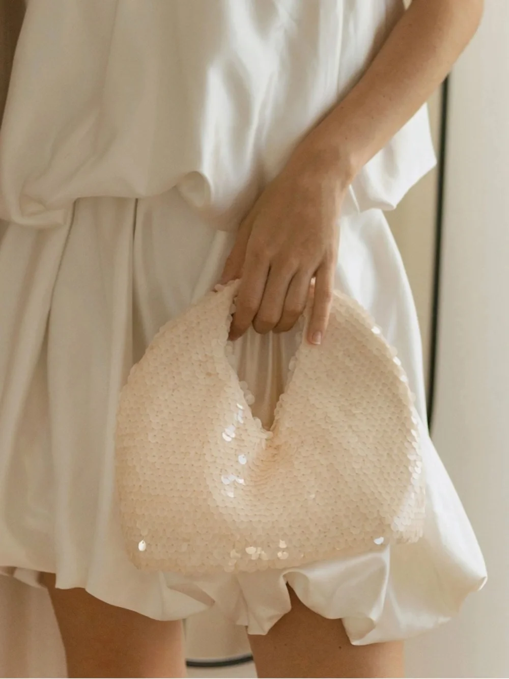 Dolce Vita Cream Sequin Hobo Bag